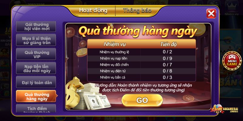 quà thưởng hàng ngày